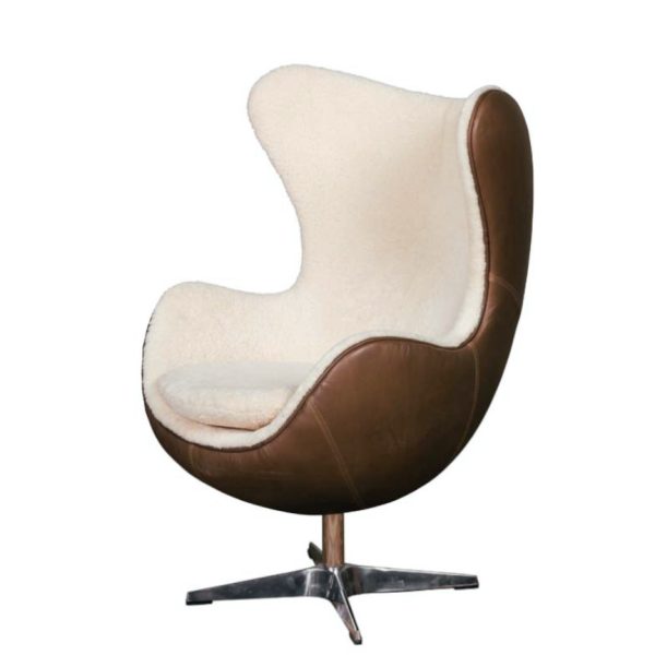 Fauteuil pivotant mouton blanc et cuir