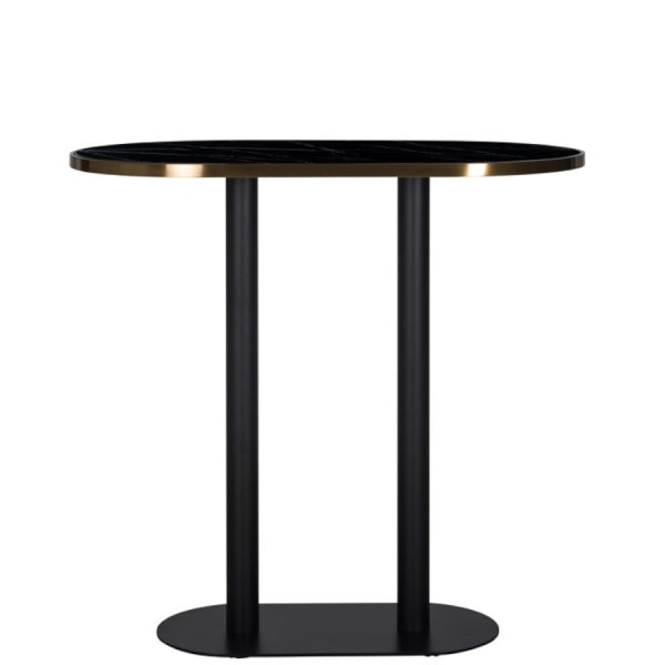 Table De Bar Zenza - Mange Debout Ovale en Marbre Noir & Laiton