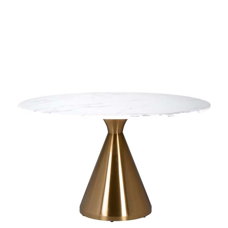 Table de Repas Tenille Ø130 – Chic et modernité - marbre blac pied doré brossé