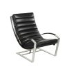 Fauteuil Biarritz Cuir Noir Fauteuil Biarritz cuir noir pleine fleur avec structure en inox poli miroir