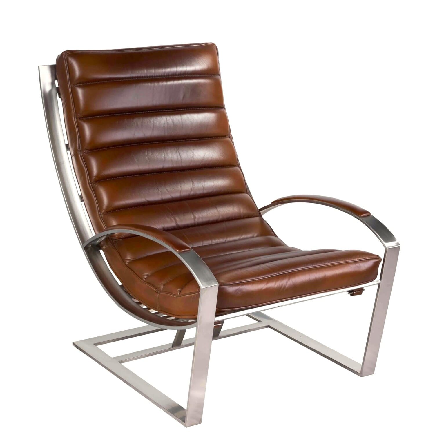 Fauteuil Biarritz cuir brun-relax-cuir-chrome (2) (1) Fauteuil Biarritz cuir brun sur cadre en chrome