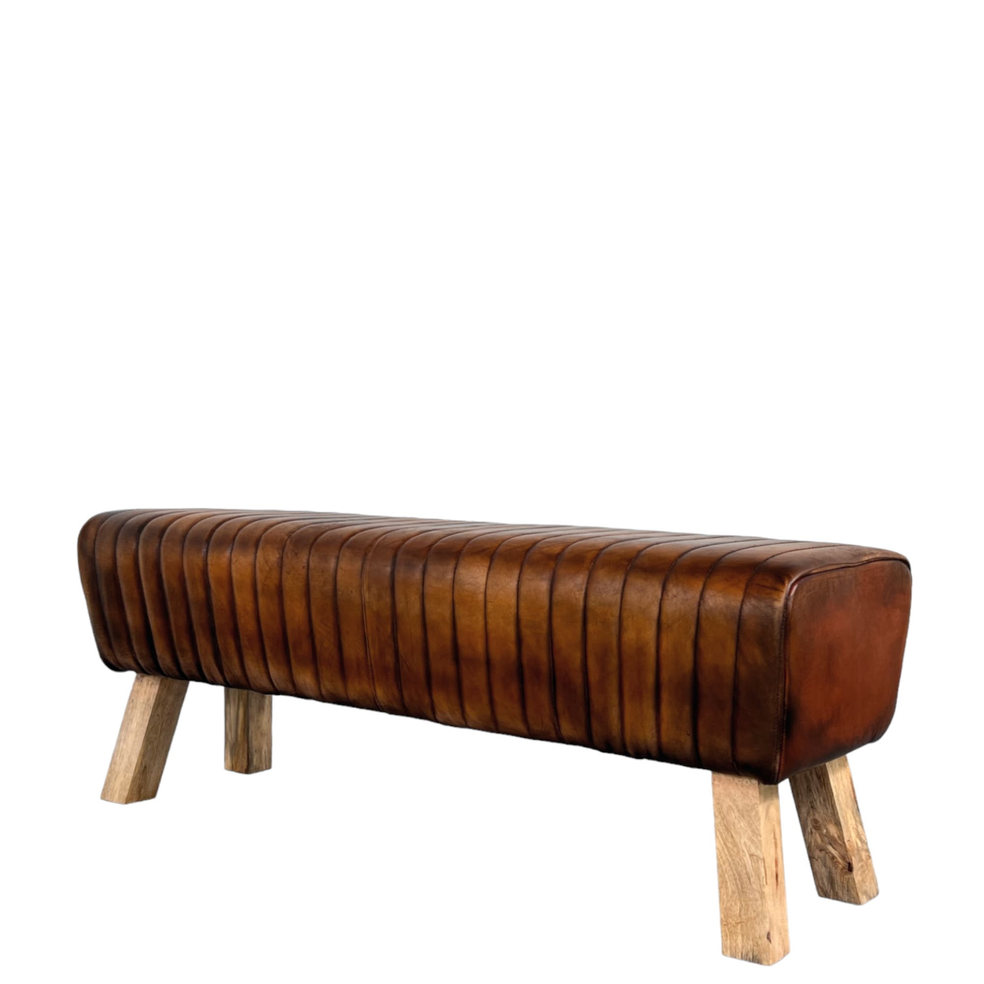 banc en brun cuir patiné gym Banc en cuir brun patiné