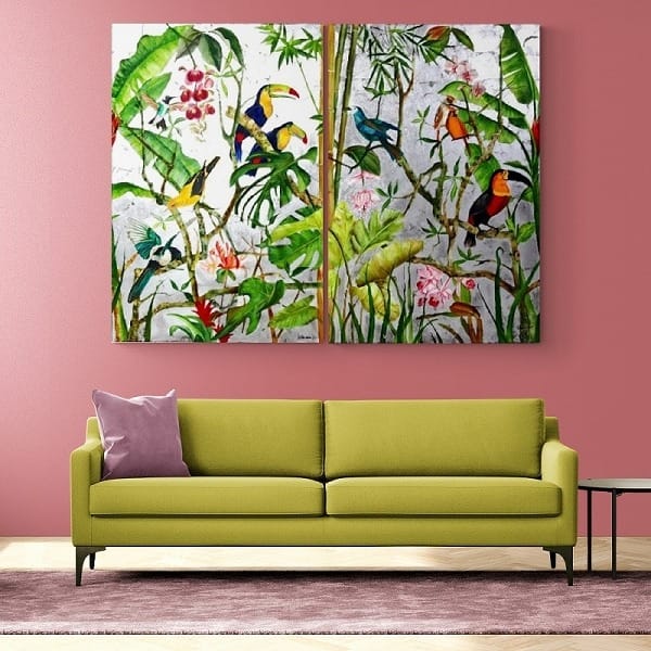 Tableau En Diptyque Jungle Exotique fond argente 3