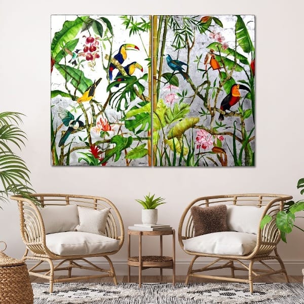Tableau En Diptyque Jungle Exotique fond argente 4