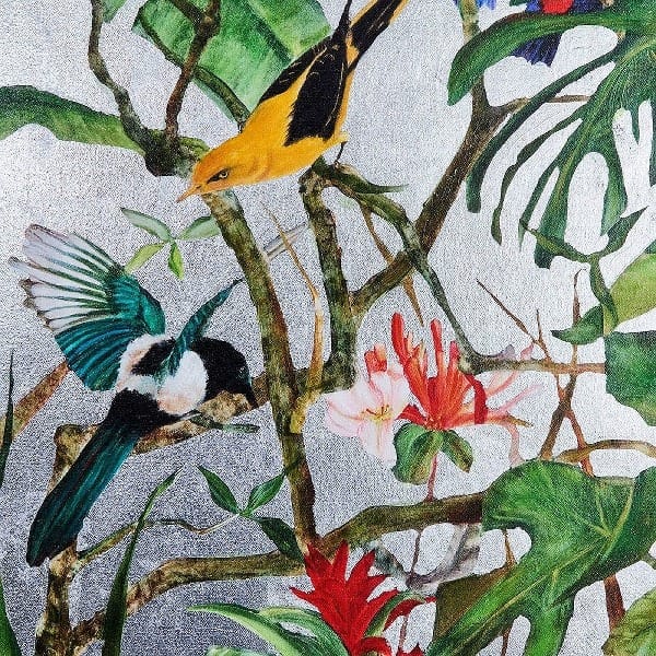 Tableau En Diptyque Jungle Exotique fond argente 5