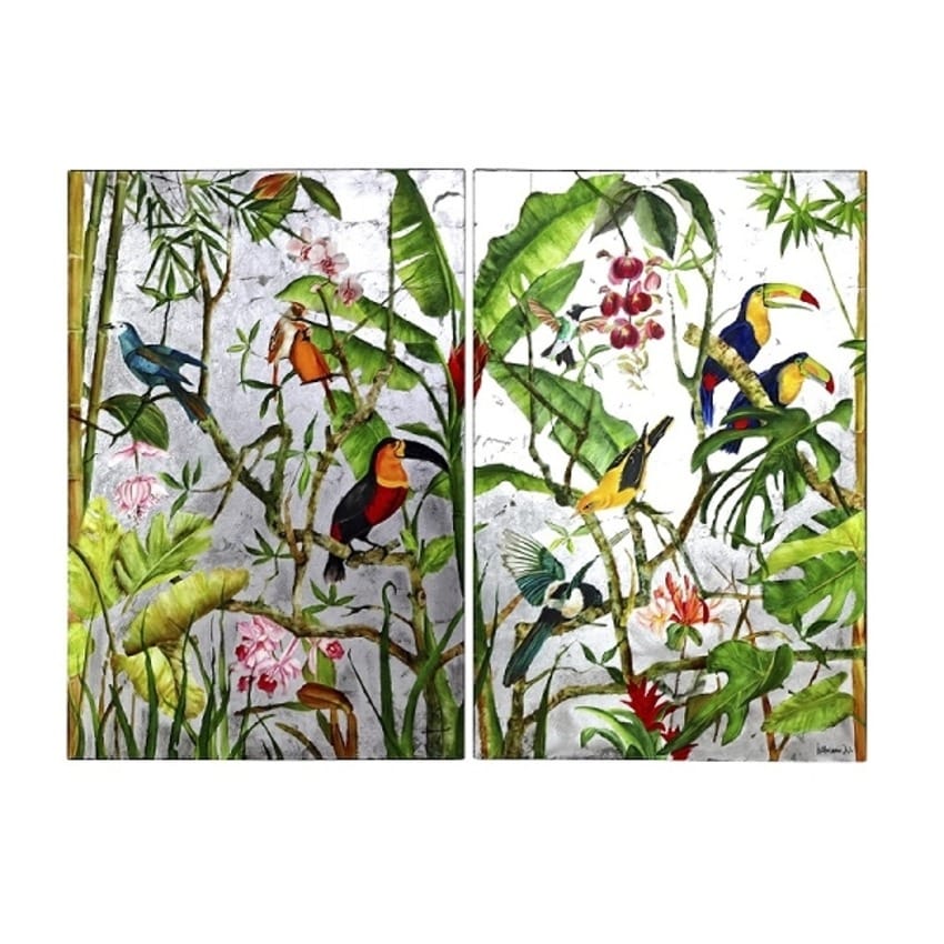 Tableau En Diptyque Jungle Exotique fond argente2 1