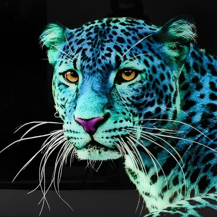 Tableau impression sur verre leopard bleu 2 1