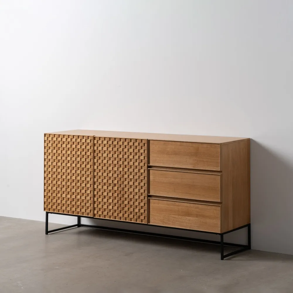 Buffet Marigni design brutaliste damier tiroirs 160cm majdeltier frene 2