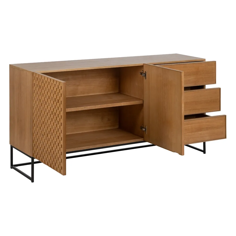 Buffet Marigni design brutaliste damier tiroirs 160cm majdeltier frene 3