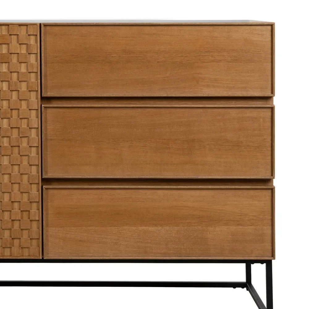 Buffet Marigni design brutaliste damier tiroirs 160cm majdeltier frene 4