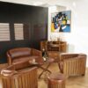 Fauteuil Club Canoë Cuir Marron Vintage