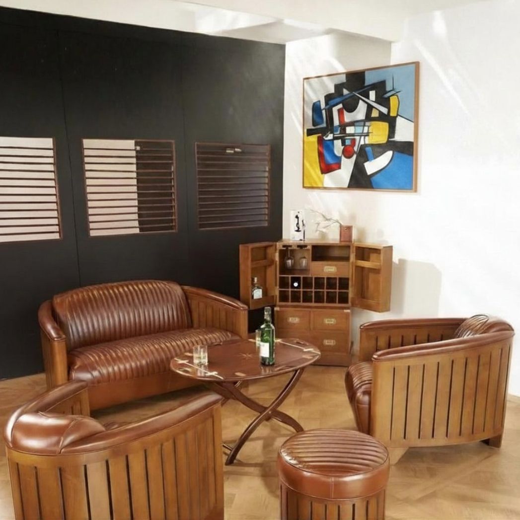 Fauteuil Club Canoë Cuir Marron Vintage