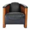 Fauteuil Club Canoë Cuir Noir - L'Élégance Transatlantique en Cuir et Bois