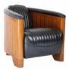 Fauteuil Club Canoë Cuir Noir - L'Élégance Transatlantique en Cuir et Bois