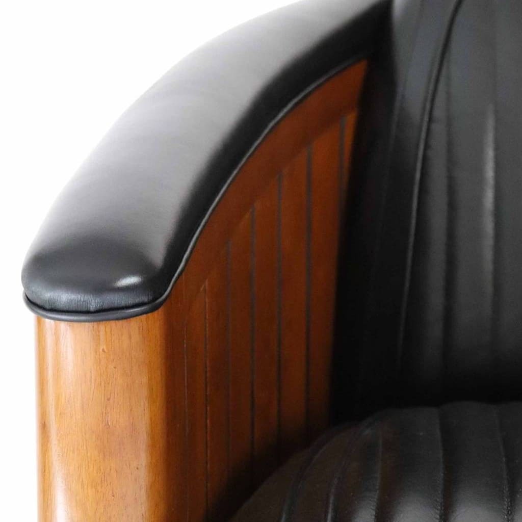 Fauteuil Club Canoë Cuir Noir - L'Élégance Transatlantique en Cuir et Bois