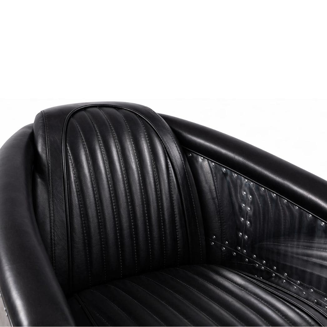 Fauteuil Club DC3 Cuir style aviateur, aluminium poli