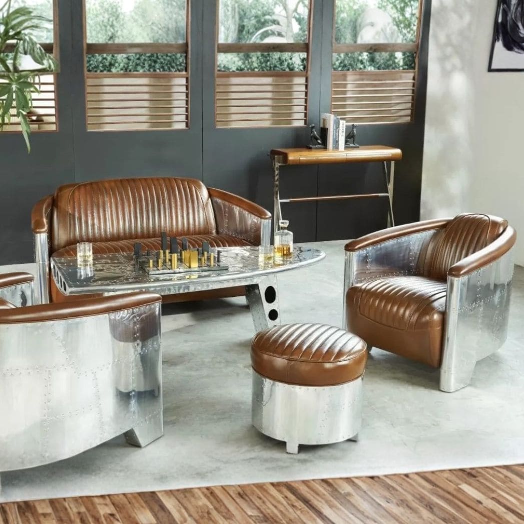 Fauteuil Club DC3 Cuir marron style aviateur