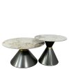 Set de 2 Tables Basses Rondes en Céramique Marbre Ivoire