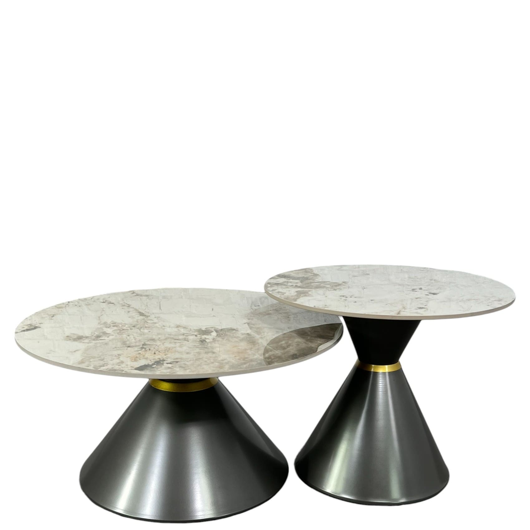 Set de 2 Tables Basses Rondes en Céramique Marbre Ivoire