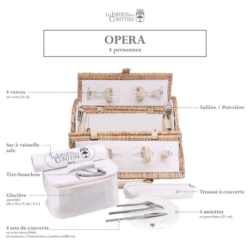 Panier pique-nique 4 personnes Opéra en osier naturel