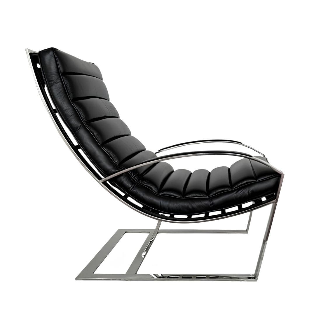 Sans titre (1080 x 1080 px) (3) (1) Fauteuil Biarritz cuir noir, structure design chrome poli miroir