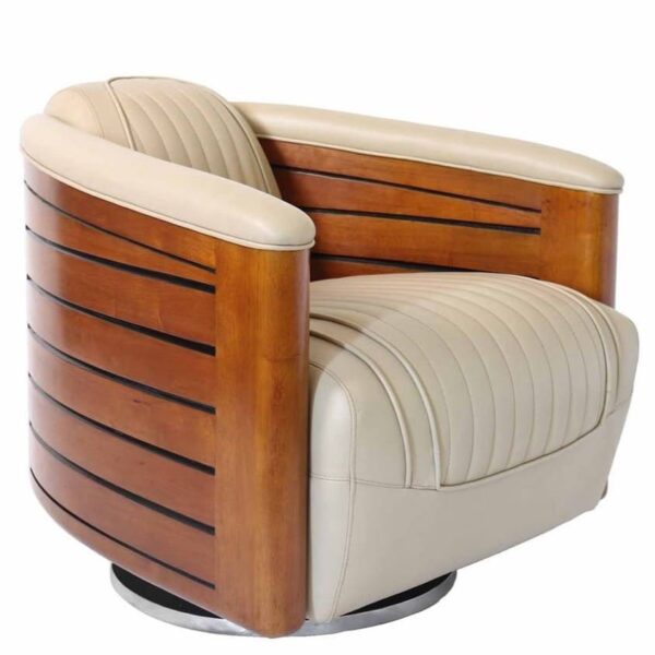 Fauteuil Club pivotant Nautilus cuir beige