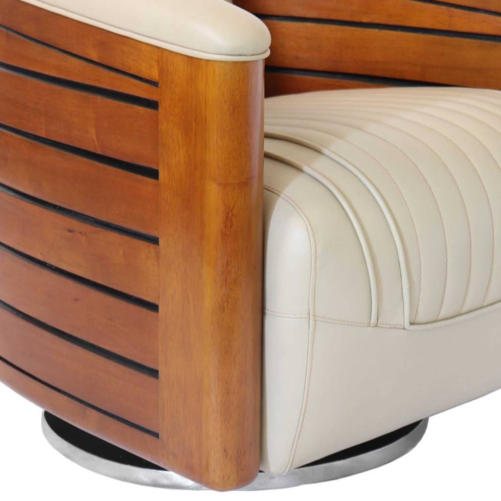 Fauteuil Club pivotant Nautilus cuir beige