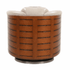 Fauteuil Club pivotant Nautilus cuir beige ivoire, bois noyer