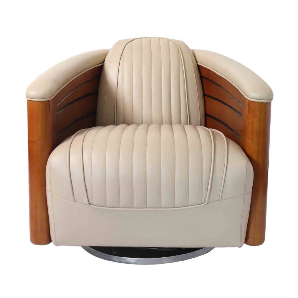 Fauteuil Club pivotant Nautilus cuir beige