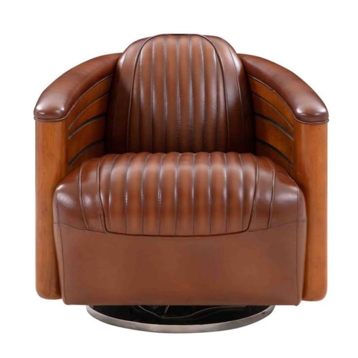 Fauteuil Club pivotant Nautilus cuir marron vintage