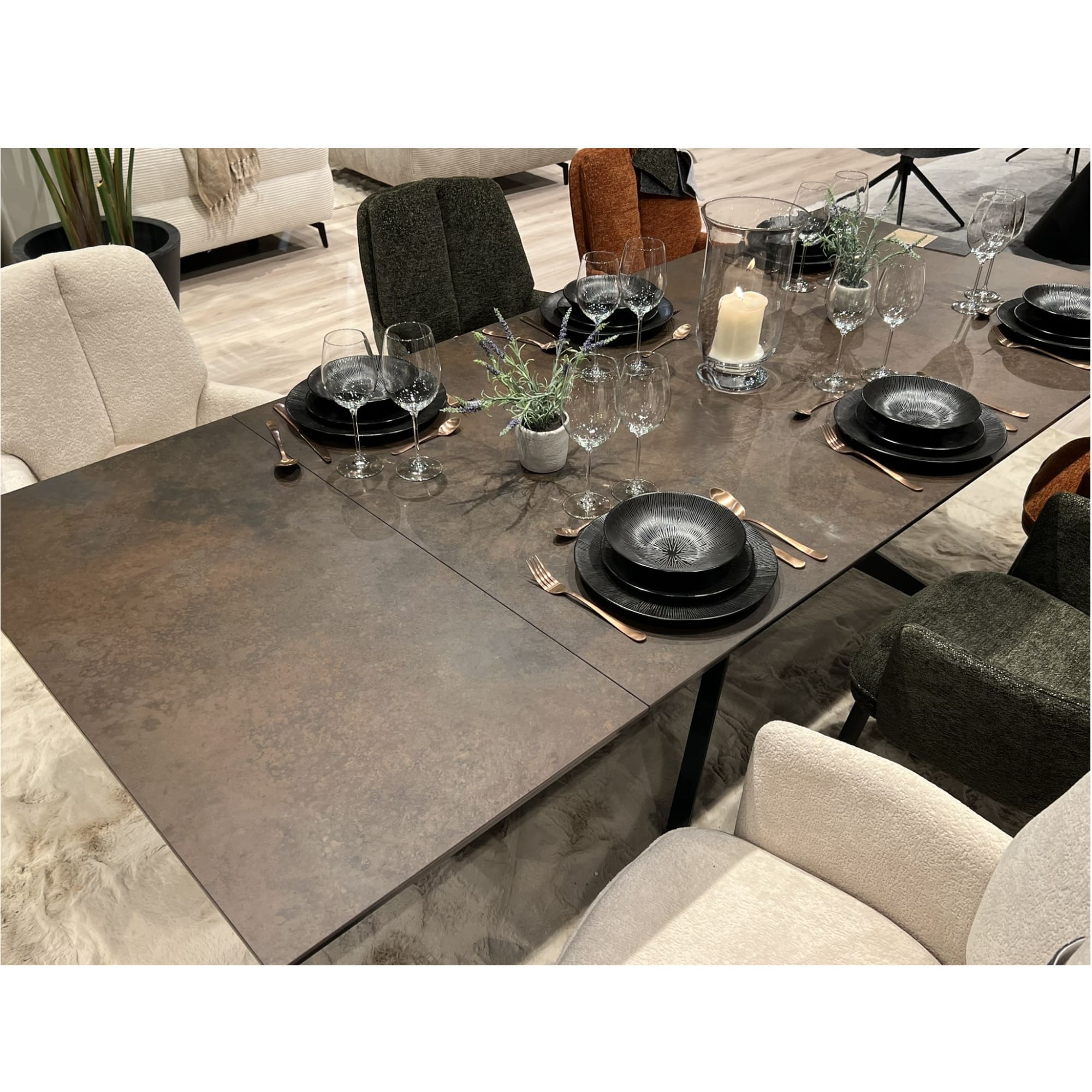 Table Rectangulaire Extensible En Ceramique Hector bronze rouille pied central etoile 12 personnes majdeltier 4 1