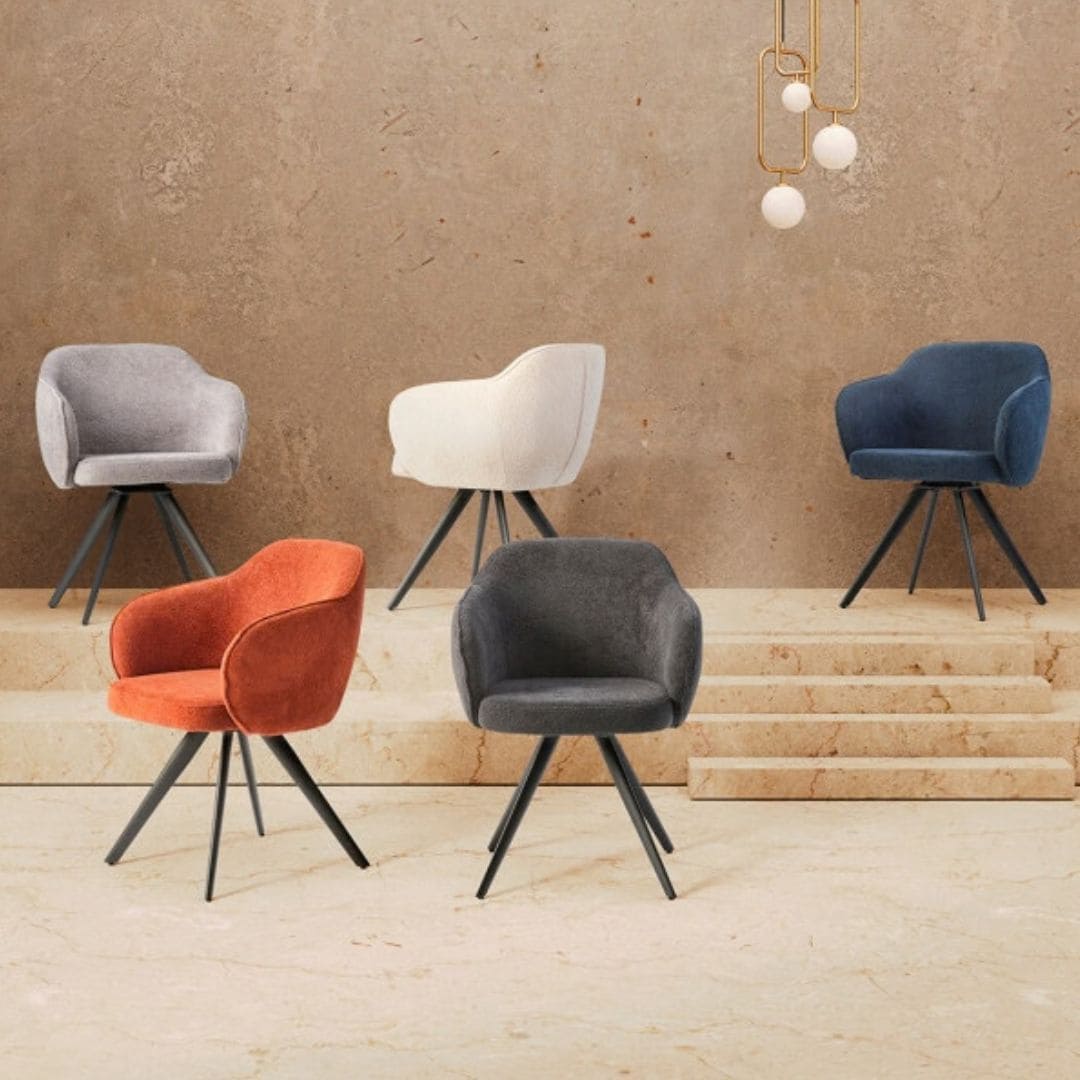 Chaises pivotantes BASH en 5 coloris : gris clair, beige, bleu, brique et anthracite