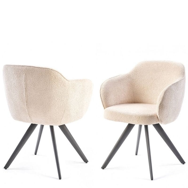 chaise pivotante BASH beige en tissu bouclette, vues de face et de dos par paire