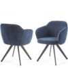 Lot de 2 chaises pivotantes BASH bleues en tissu bouclette, vues de face et de dos