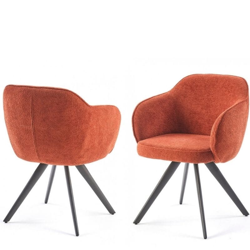 Lot de 2 chaises pivotantes BASH brique en tissu bouclette, vues de face et de dos