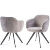 Lot de 2 chaises pivotantes BASH gris clair en tissu bouclette, vues de face et de dos
