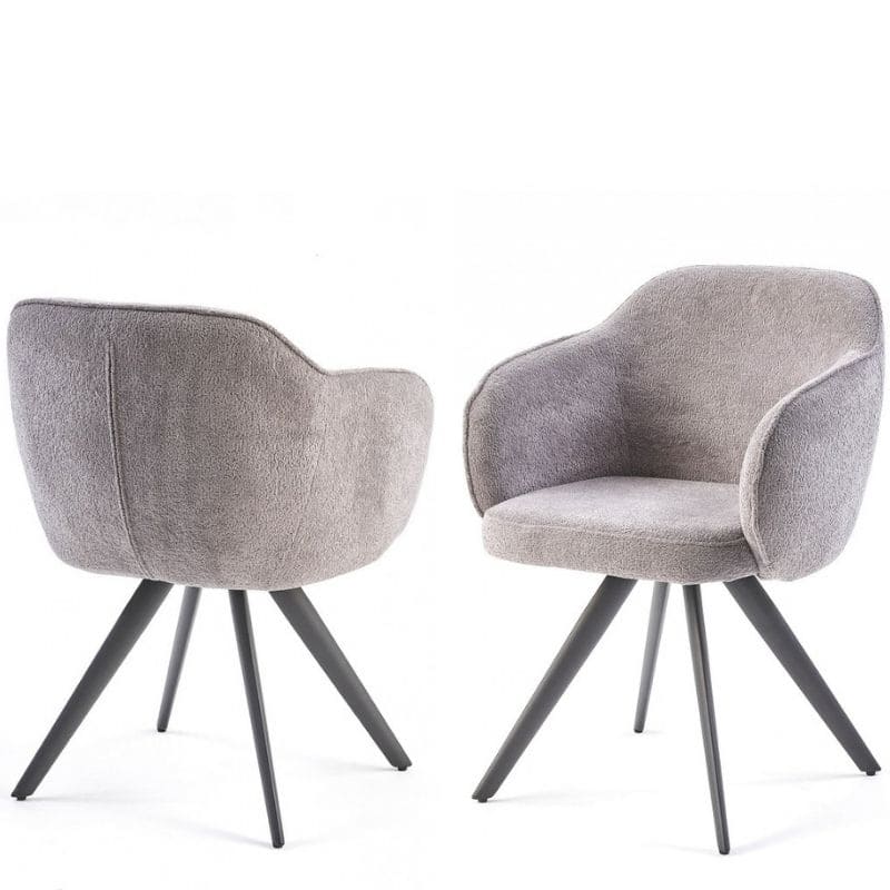 Lot de 2 chaises pivotantes BASH gris clair en tissu bouclette, vues de face et de dos