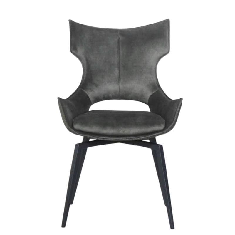 Chaise pivotante CAMILLE en velours anthracite, dossier haut et pieds en métal noir