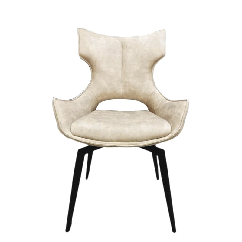 Chaise pivotante CAMILLE en velours beige, dossier haut et pieds en métal noir
