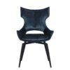 Chaise pivotante CAMILLE en velours bleu, dossier haut et pieds en métal noir