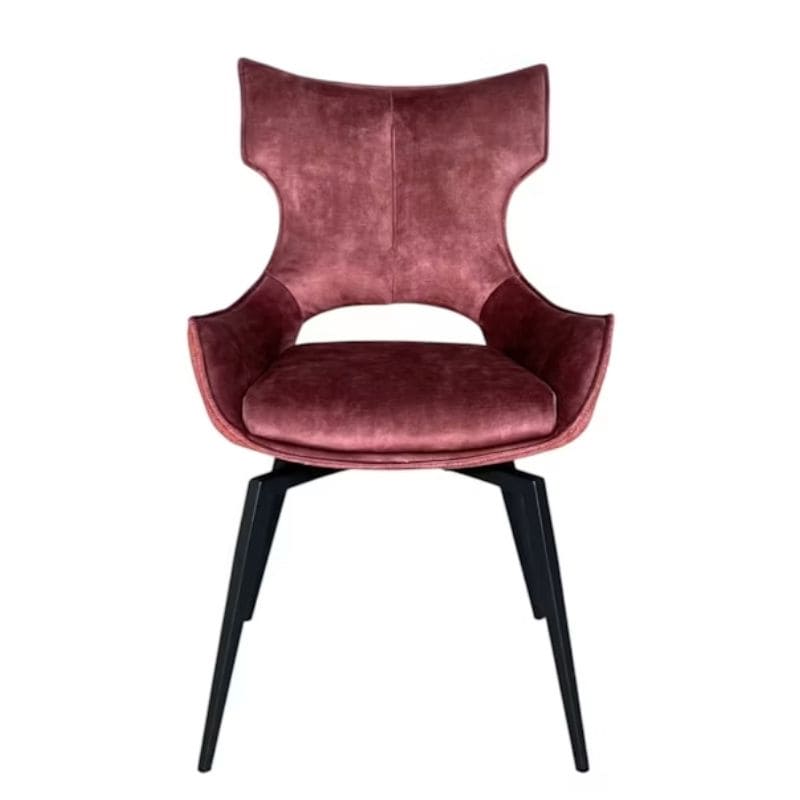 Chaise pivotante CAMILLE en velours rose, dossier haut et pieds en métal noir
