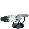 Table Basse Ronde Pivotante Extensible Aqua en Verre Noir Effet Martelé