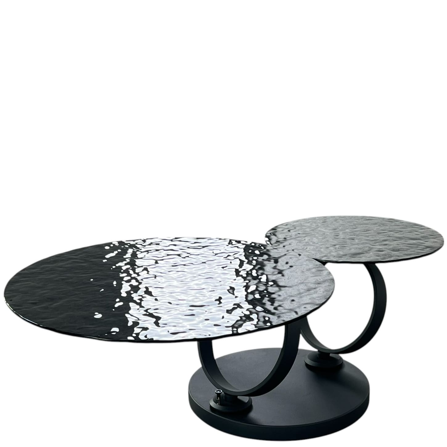 Table Basse Ronde Pivotante Extensible Aqua en Verre Noir Effet Martelé
