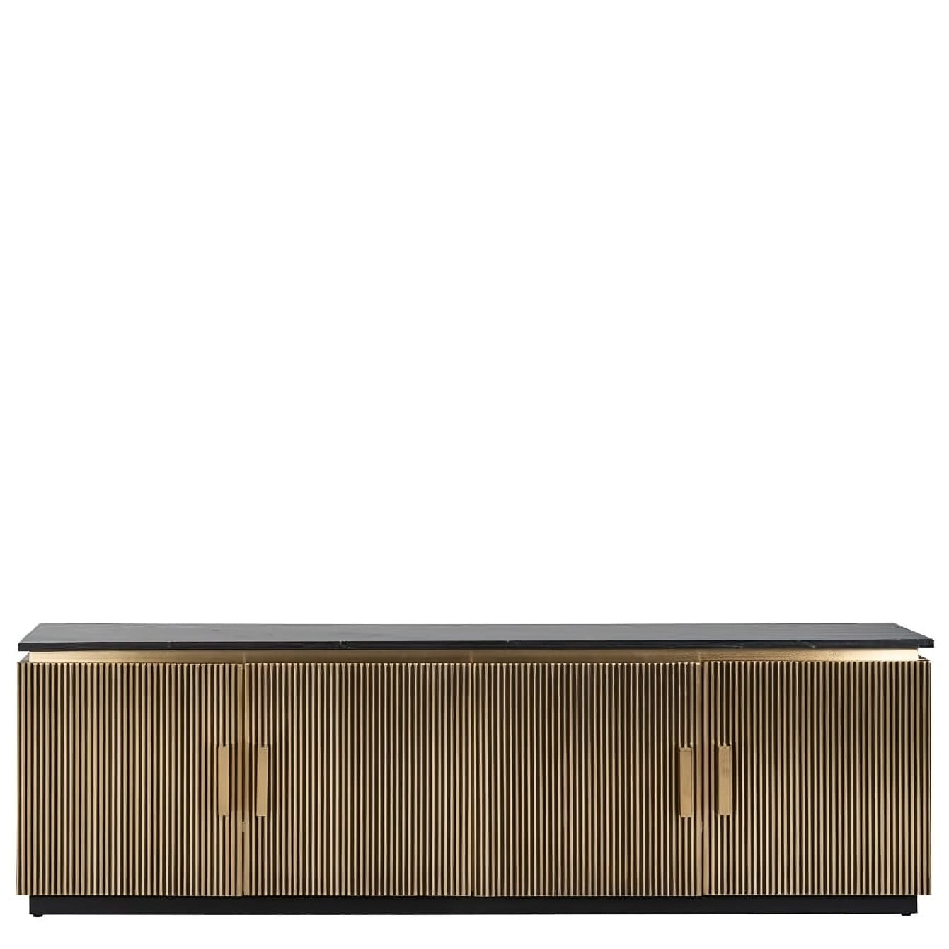Buffet Bas - Meuble TV Ironville 200 cm – Marbre Noir & Laiton Doré : Grandeur et Polyvalence