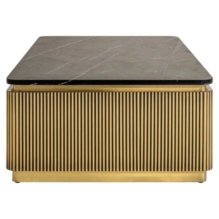 Table Basse Rectangulaire Ironville – Marbre Noir Laiton Nervure Esprit Mid Century Modern 2