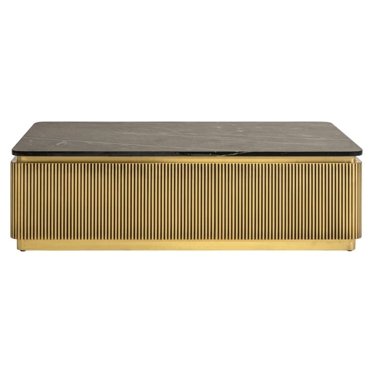 Table Basse Rectangulaire Ironville – Marbre Noir Laiton Nervure Esprit Mid Century Modern 3