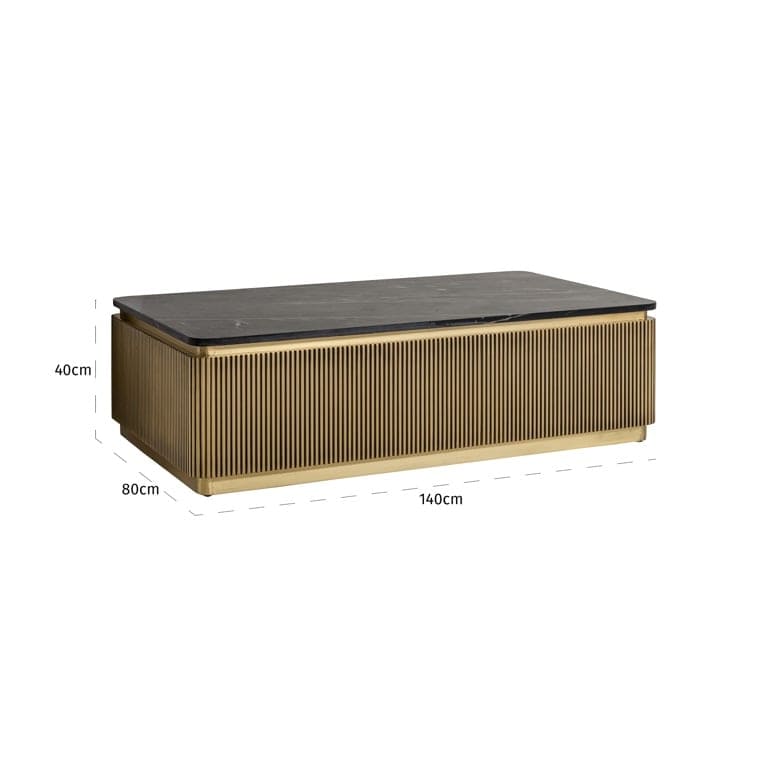 Table Basse Rectangulaire Ironville – Marbre Noir Laiton Nervure Esprit Mid Century Modern 4