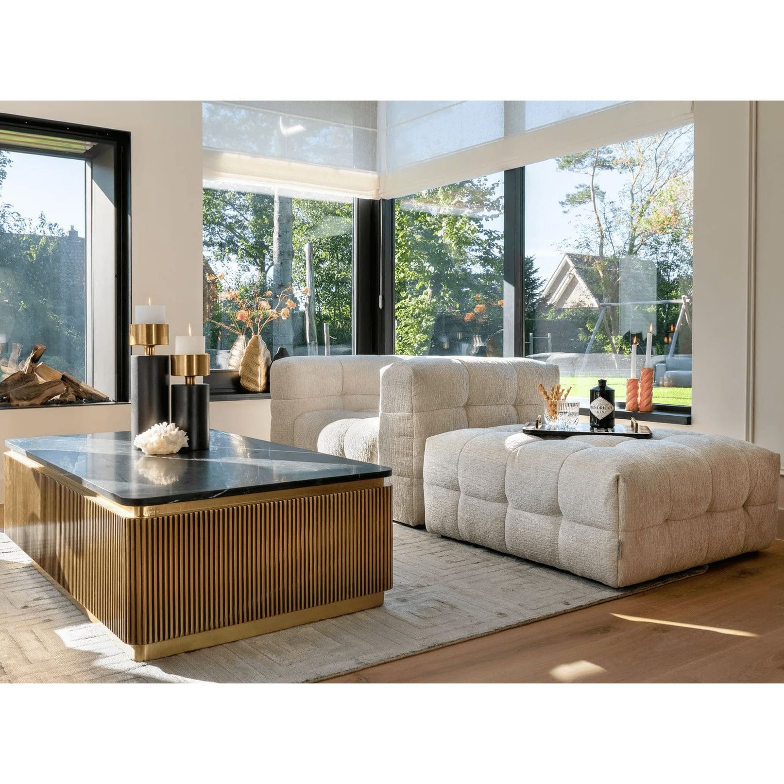 Table Basse Rectangulaire Ironville – Marbre Noir Laiton Nervure Esprit Mid Century Modern 8