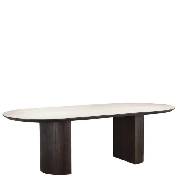 Table ovale Ritz céramique travertin chêne 240 cm