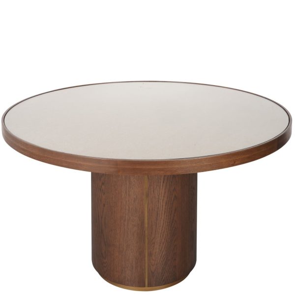 Table ronde Willox 130 cm - Chêne et Lin, plateau verre